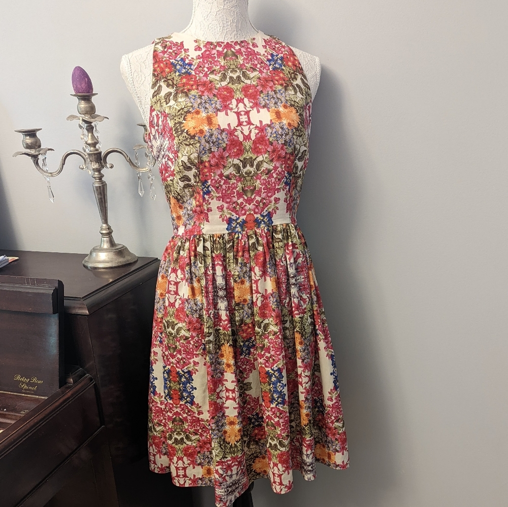 Maggy London floral fit and flare dress high neck sleeveless